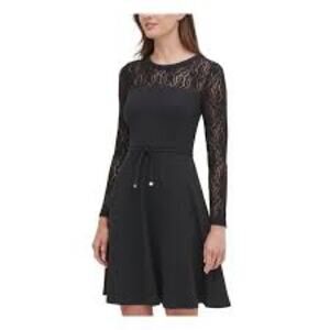 NWT Tommy Hilfiger Fit and Flare Lace Black Dress Size 4P